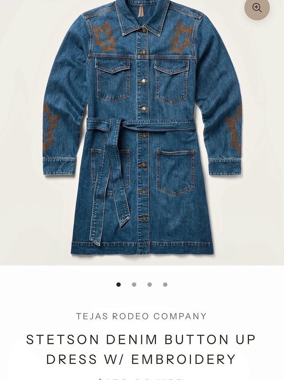 Stetson Denim Button Up Dress w/ Embroidery Blue & Brown XL